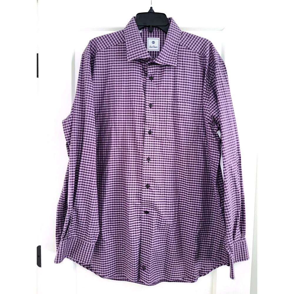 David Donahue Men's XXL Purple Check Long Sleeve Button Up Shirt